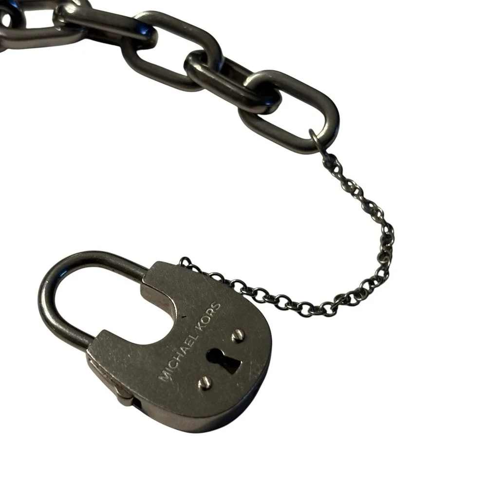Michael Kors Bracelet Chain Link With Padlock And Safety Chain Silver Tone Metal - Picture 15 of 16